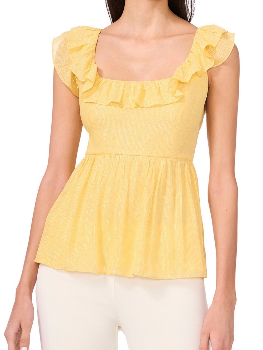 Parker Jolene Yellow Ruffle Square-Neck Women's Top
